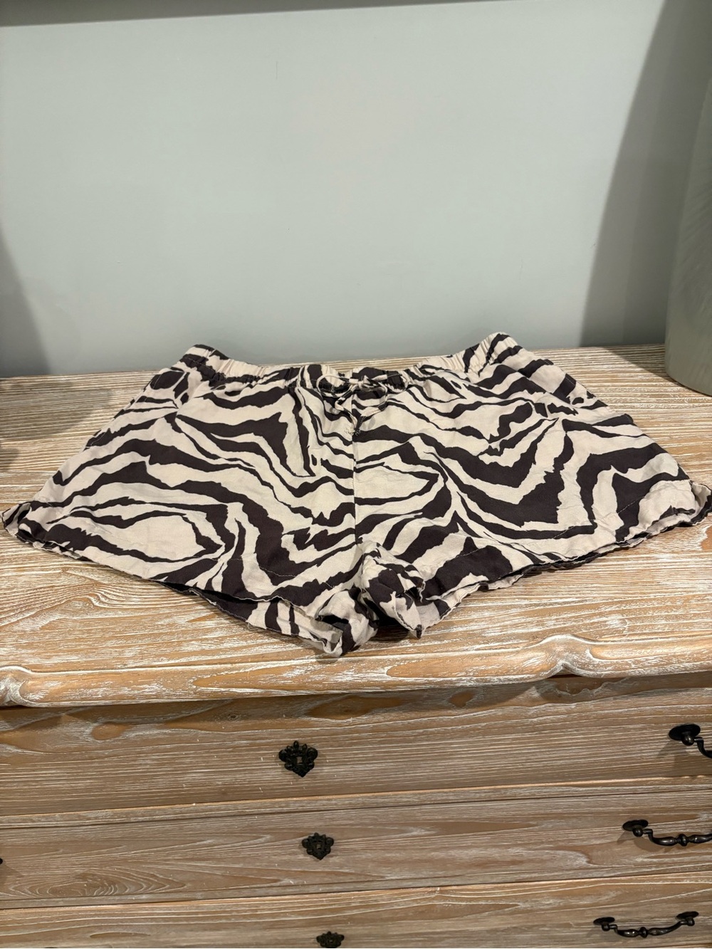 Women's Zebra Print Relaxed Shorts - Brown & Cream. Linen blend.